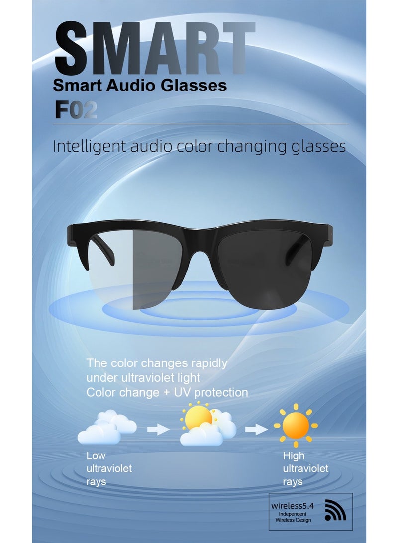 Smart Audio Bluetooth Glasses, Photochromic Auto Color Changing, Hands-Free Call & Music, Suitable for Sports Cycling, Anti-UV Outdoor Eyewear - Image 2